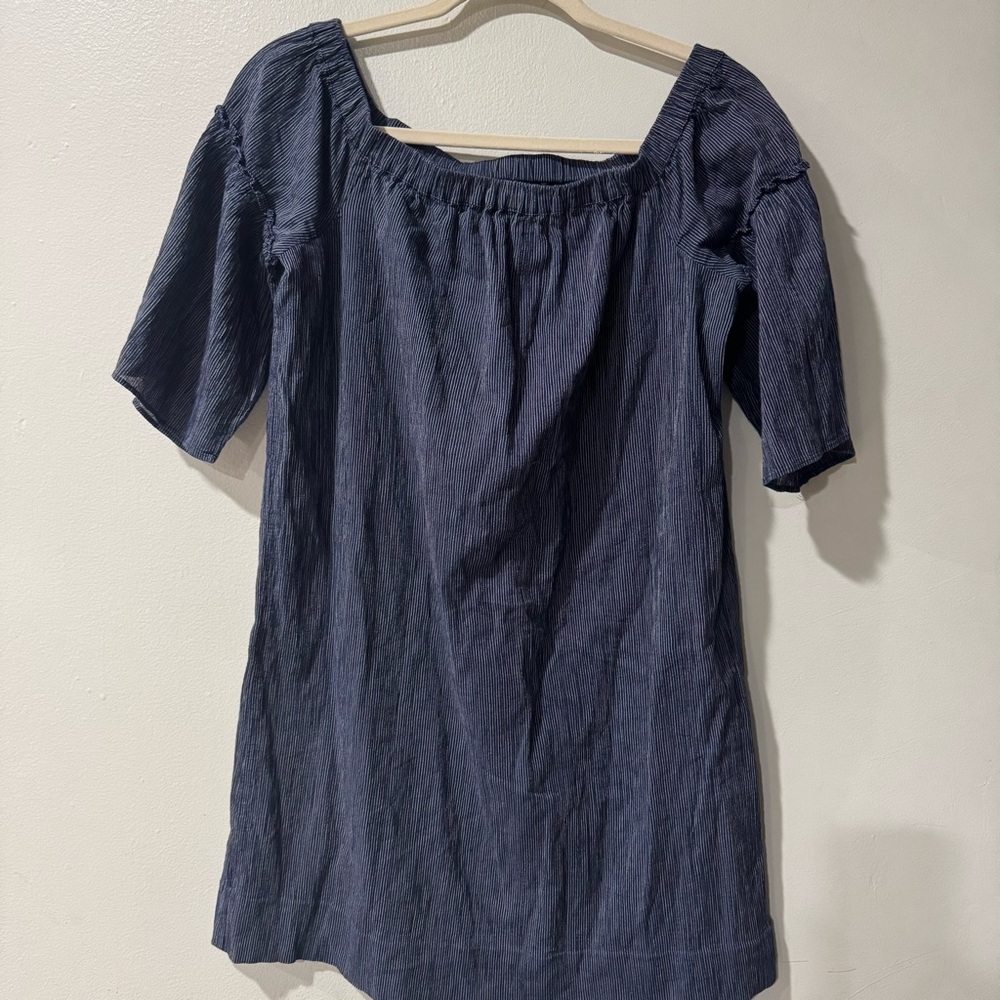 Madewell Blue Off-the-Shoulder Bell-Sleeve Dress Size 4 Cotton Modest